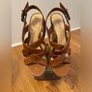 Jessica Simpson brown leather wedge heels size 9